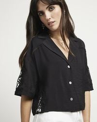River Island - Black Lace Button Up Shirt - Lyst