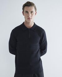 River Island - Slim Fit Stretch Textured Knit Polo - Lyst