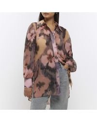 River Island - Pink Floral Oversized Long Sleeve Shirt - Lyst