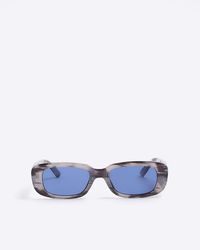 River Island - Grey Abstract Tortoise Rectangular Sunglasses - Lyst