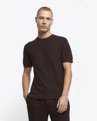 River Island - Brown Slim Fit Textured Knitted T-shirt - Lyst