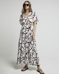 River Island - Abstract Frill Sleeve Smock Maxi Dress - Lyst