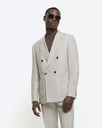 River Island - Beige Slim Fit Linen Blend Suit Jacket - Lyst