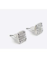River Island - Silver Colour Diamante Stud Earrings - Lyst