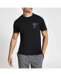 River Island - Printed Short Sleeve T-shirt - Lyst