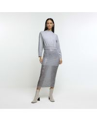River Island - Silver Sequin Skirt Jumper Midi Dress - Lyst