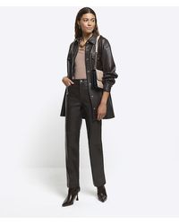 River Island - Brown Faux Leather Straight Trousers - Lyst
