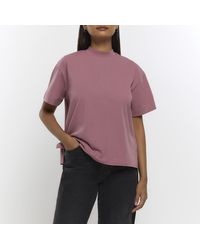 River Island - Pink High Neck T-shirt - Lyst
