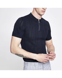 River Island - Half Zip Knitted Polo Shirt - Lyst