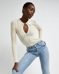 River Island Cream Cut Out Knitted Top - Natural