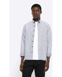 River Island - Grey Regular Fit Twill Long Sleeve Shirt - Lyst