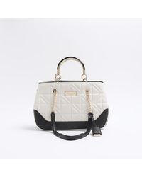 River Island - Cream Quilted Chain Strap Tote Bag - Lyst
