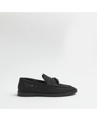 River Island - Black Leather Woven Tassel Loafers - Lyst