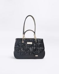 River Island - Black Quilted Chain Handle Tote Bag - Lyst