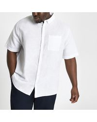 River Island - Big And Tall Linen Short Sleeve Shirt - Lyst