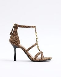 River Island - Brown Beaded Heeled Sandals - Lyst