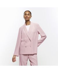 River Island - Pink Double Breasted Blazer - Lyst