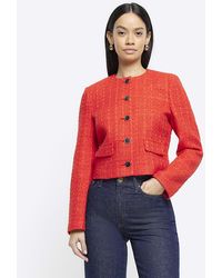 River Island - Red Boucle Crop Trophy Jacket - Lyst