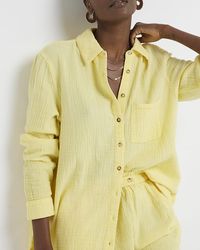 River Island - Yellow Textured Long Sleeve Shirt - Lyst