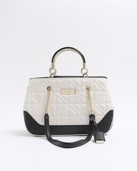River Island - Cream Quilted Chain Strap Tote Bag - Lyst
