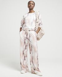 River Island - White Marble Wide Leg Joggers - Lyst