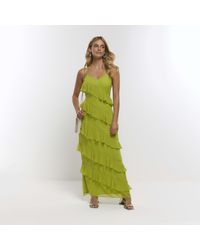 River Island - Lime Green Frill Sleeveless Maxi Dress - Lyst