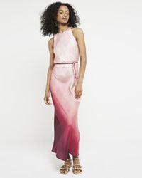 River Island - Pink Belted Ombre Slip Maxi Dress - Lyst