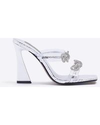River Island - Silver Double Strap Bow Perspex Mules - Lyst