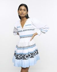 River Island - Blue Stripe Embroidered Smock Mini Dress - Lyst