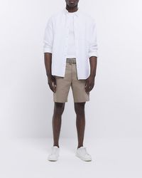 River Island - Beige Regular Fit Belted Chino Shorts - Lyst