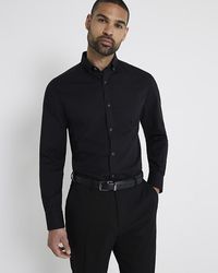 River Island - Black Muscle Fit Textured Smart Shirt - Lyst