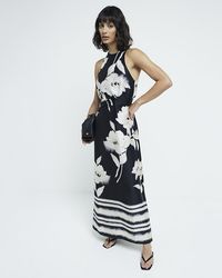 River Island - Satin Floral Twist Slip Maxi Dress - Lyst