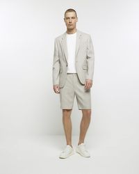 River Island - Stone Check Suit Shorts - Lyst
