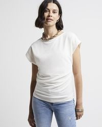 River Island - Cream Ruched Side T-shirt - Lyst