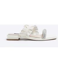 River Island - White Leather Ruffle Strap Sandals - Lyst
