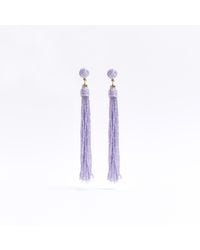 River Island - Purple Beaded Tassel Drop Earrings - Lyst