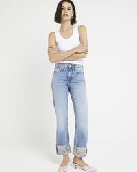 River Island - Embroidered Stove Pipe Straight Jeans - Lyst