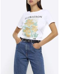 River Island - White Floral Graphic T-shirt - Lyst