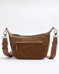 River Island - Brown Leather Weave Cross Body Bag - Lyst