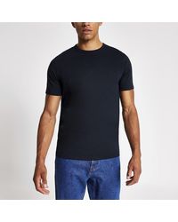 River Island - Navy Slim Fit Crew Neck T-shirt - Lyst