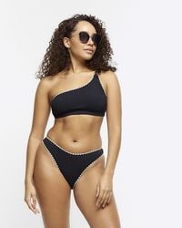River Island - Black Crinkle Stitched Bikini Top - Lyst