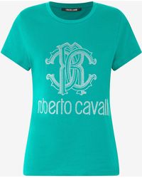 Roberto Cavalli - T-Shirt With Rc Monogram And Logo With Studs - Lyst