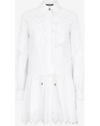 Roberto Cavalli - Mini Shirt Dress With Perforated Roses - Lyst