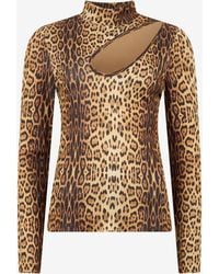 Roberto Cavalli - Leopard Print Cut-Out Sweater - Lyst