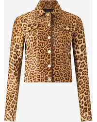 Roberto Cavalli - Leather Jacket With Leopard Skin Print - Lyst