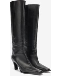 Roberto Cavalli - Leather Boots With Mirror Snake Monogram - Lyst
