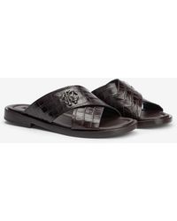 Roberto Cavalli - Dark Crocodile-Effect Leather Slide Sandals - Lyst