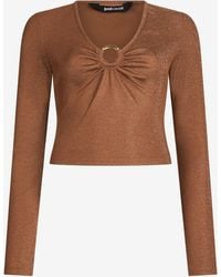 Roberto Cavalli - Bronze Lurex Crop Top With Ring Detail - Lyst