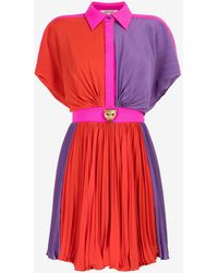 Roberto Cavalli - Colourblock Pleated Silk Mini Dress - Lyst