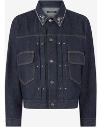 Roberto Cavalli - Veste En Denim Avec Clous Et Pierres - Lyst
